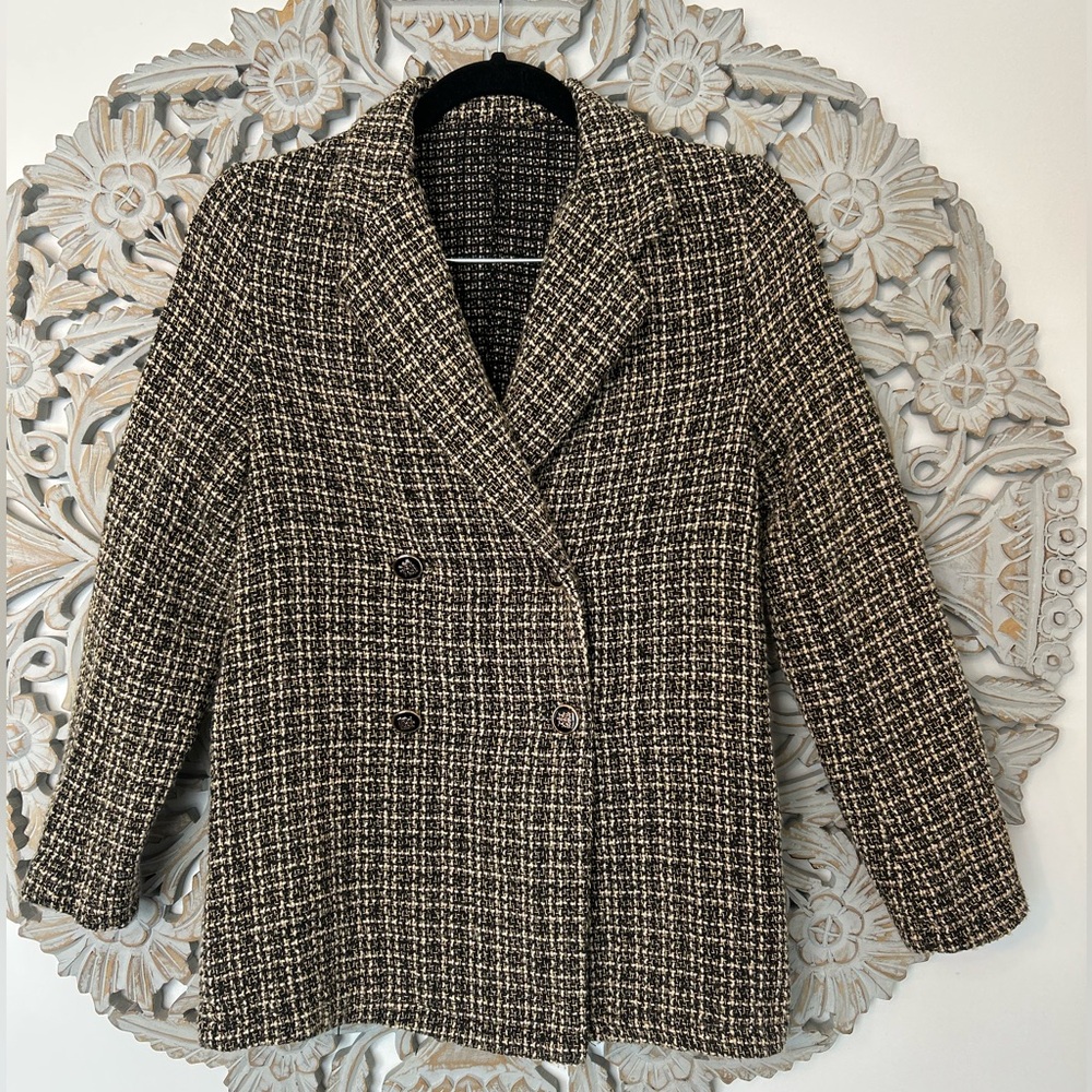 Brown and Cream Tweed Blazer - Size Small